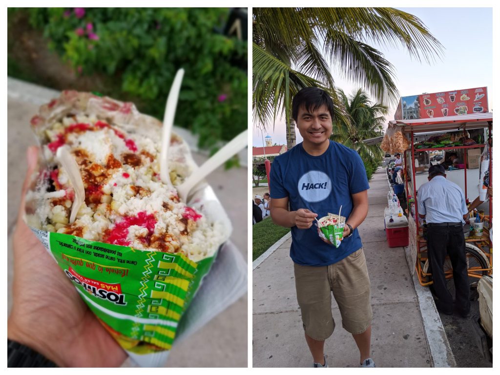 Man eating street food in Los Cabos