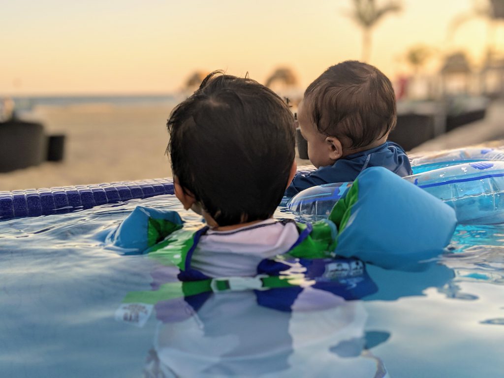 Water floaties are a beach essential for toddlers at the beach