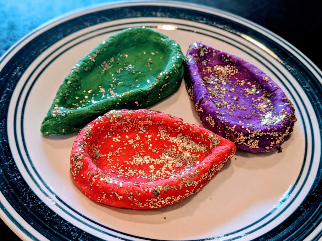 Three salt dough diyas