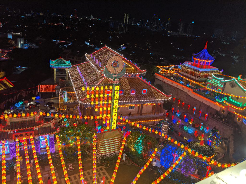 Kek Lok Si Temple in Penang, Malaysia lit up for Chinese New Year