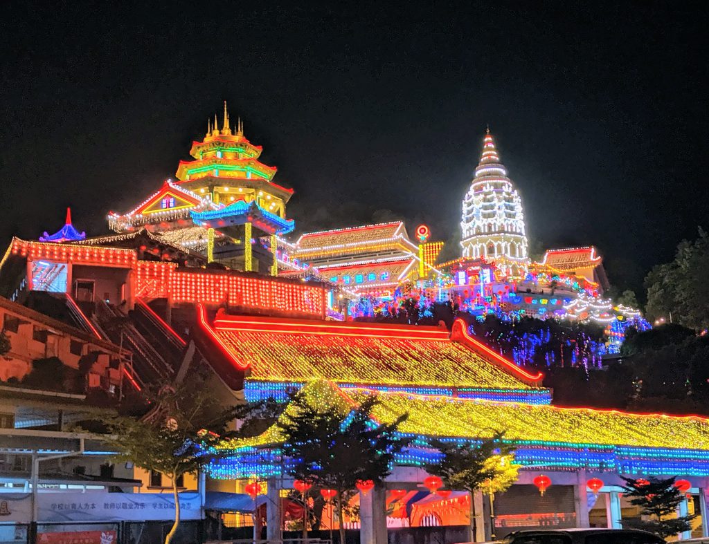 Kek Lok Si Temple in Penang, Malaysia lit for Chinese New Year