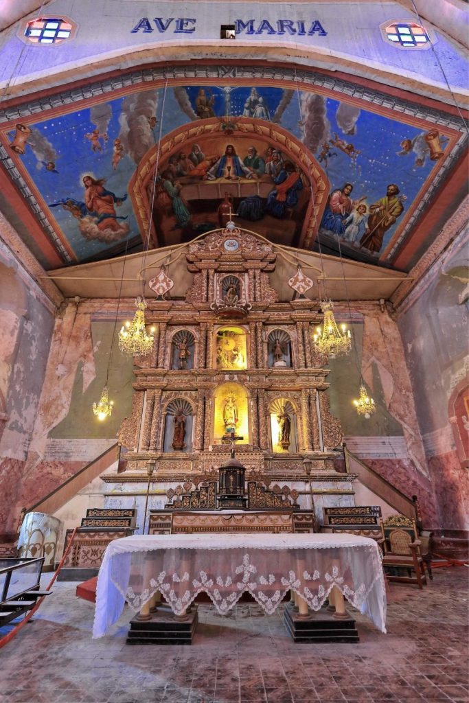 The interior of Baclayon Church in Bohol, Philippines