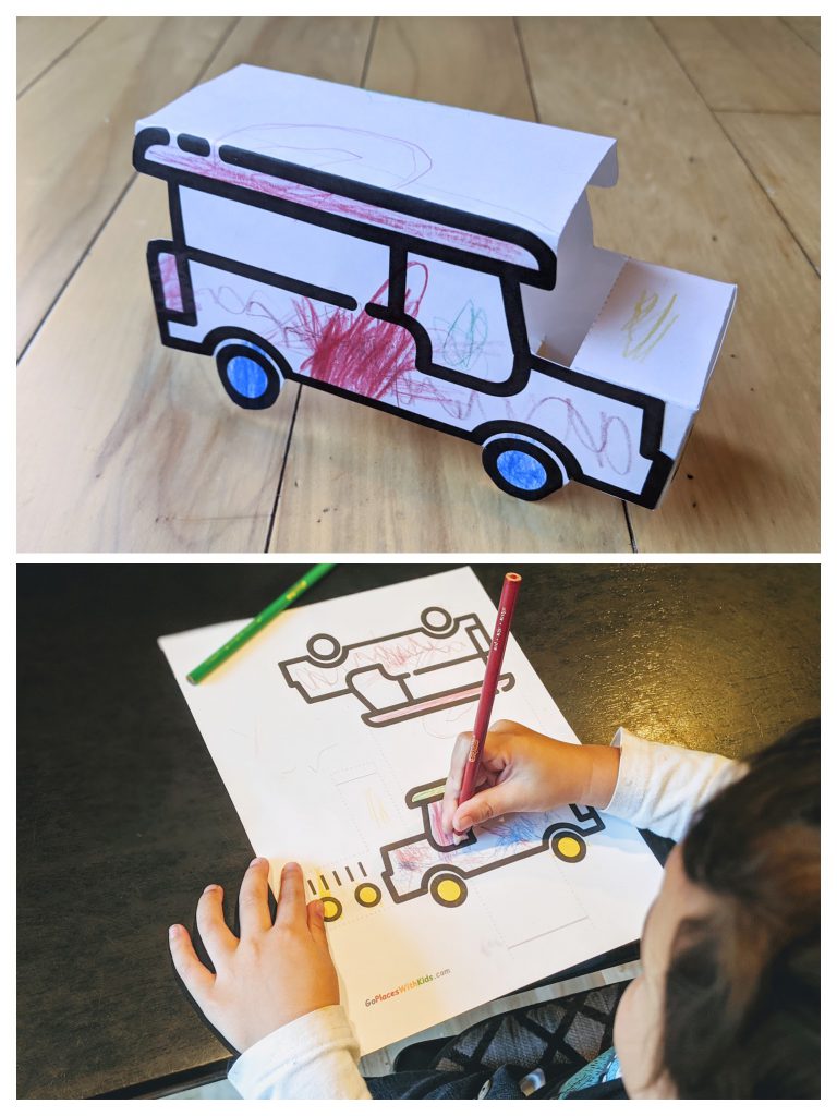 Making a jeepney for our Philippines preschool unit
