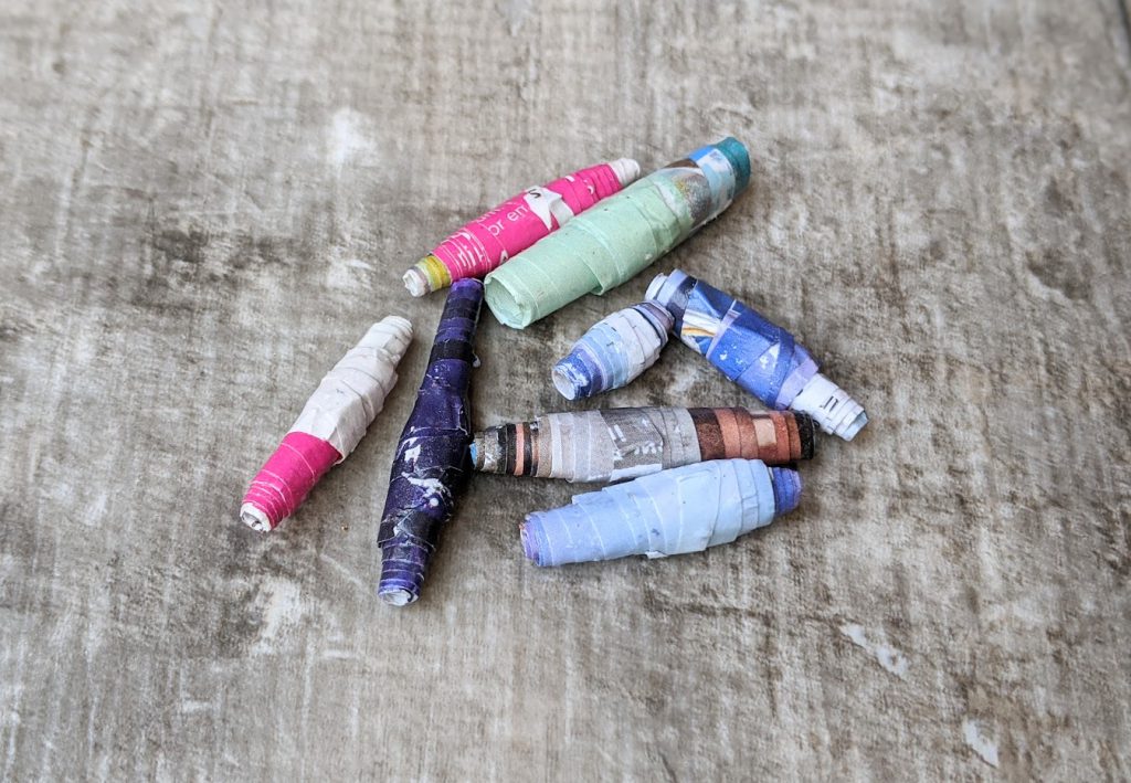Paper beads made by a child