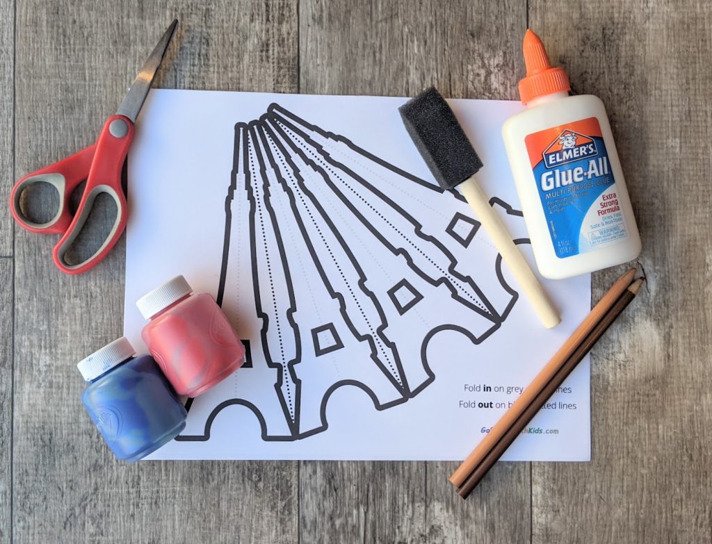 Materials to make the Eiffel Tower 3D Craft