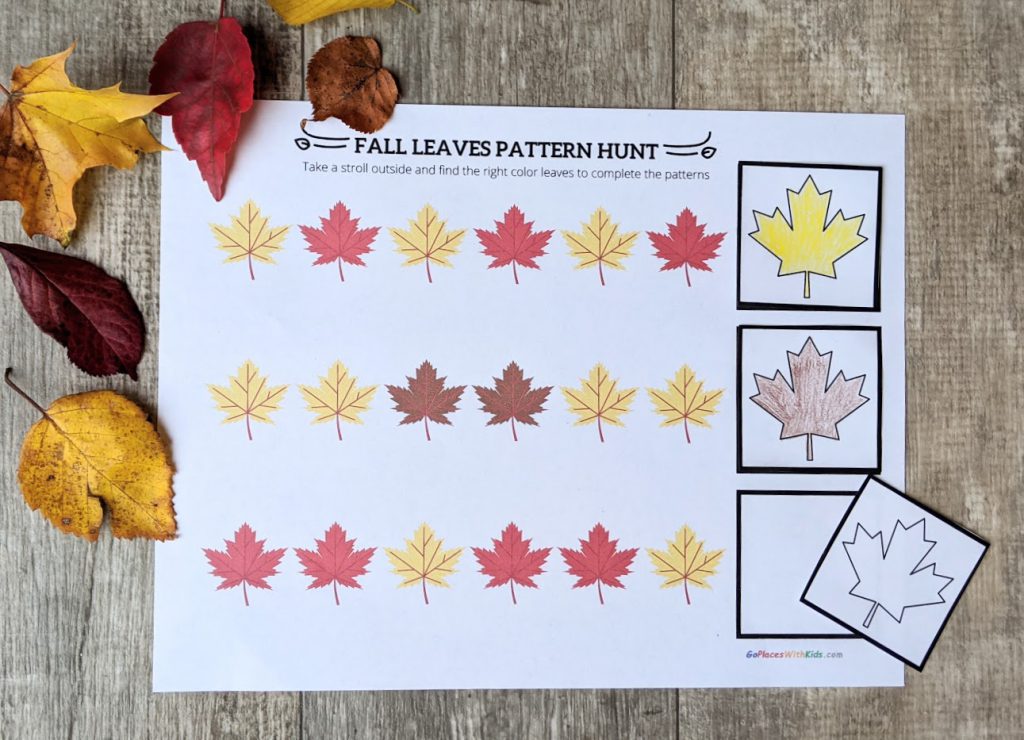 Fall leaf pattern printout filled with colored leaves