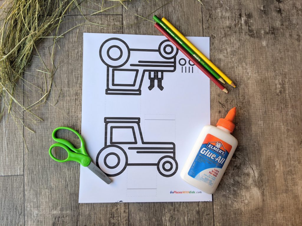 Materials for the tractor kids craft