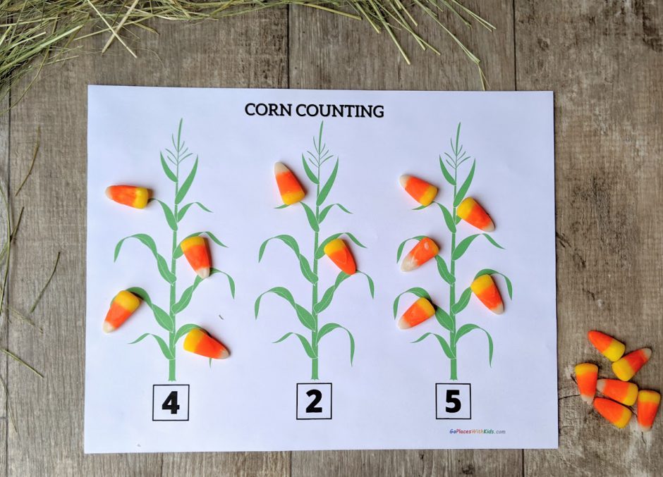 Corn Counting Preschool Activity- with printable - Go Places With Kids