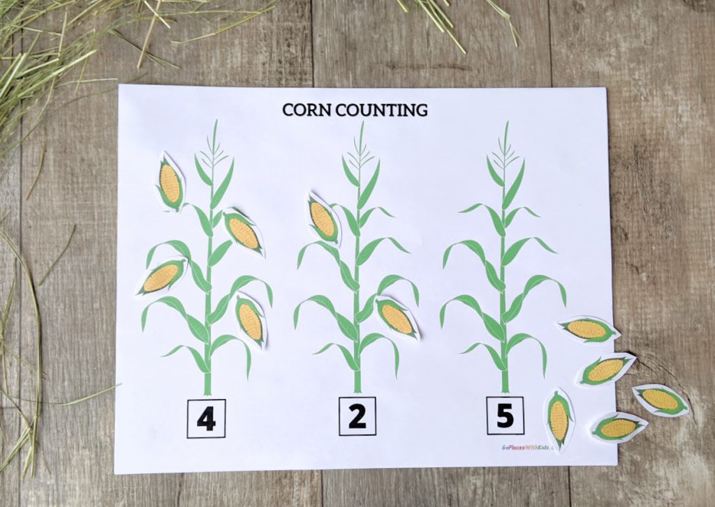 Corn counting activity with paper corn