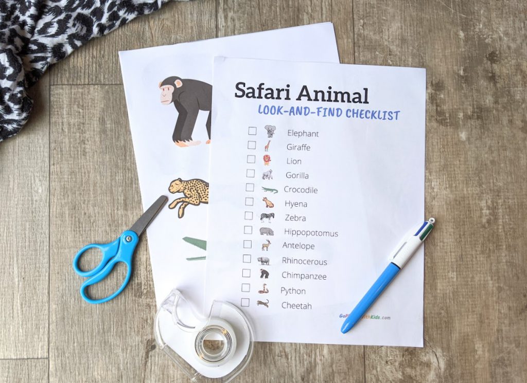 Safari animal game materials