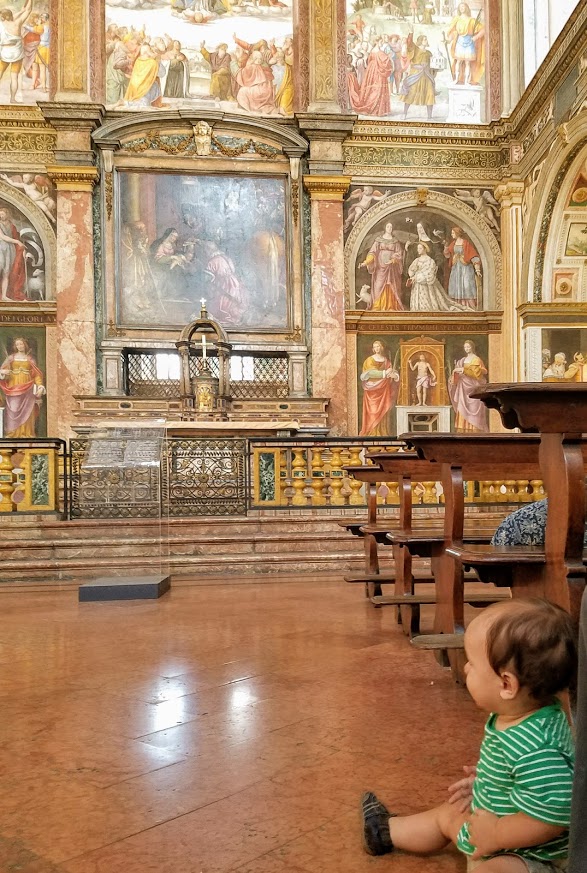 Baby in a cathedral in Italy