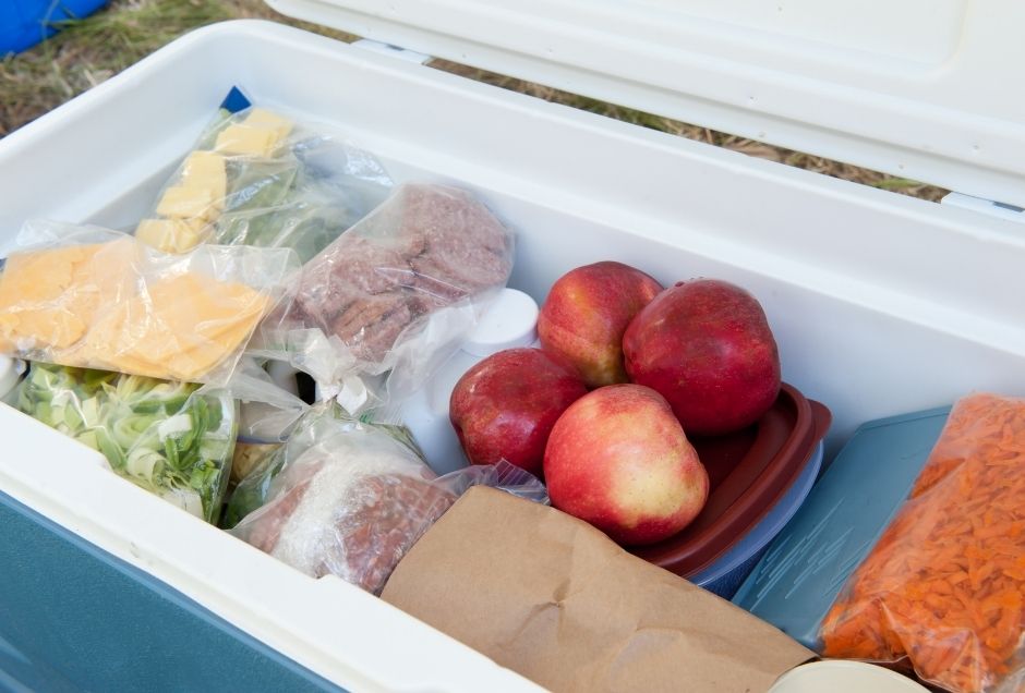 Cooler of road trip food