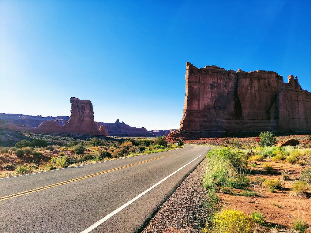 The road through Arches National Park
