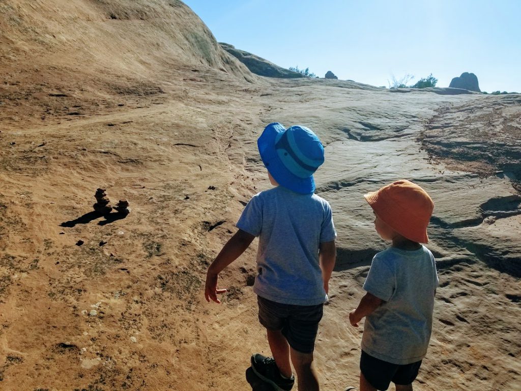 Children looking at cairns