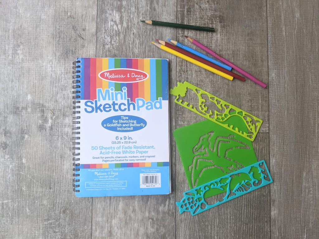 Stencils and mini sketch pad- Travel activities for kids