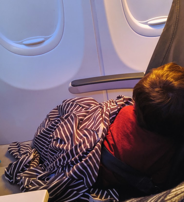 Toddler sleeping on a plane