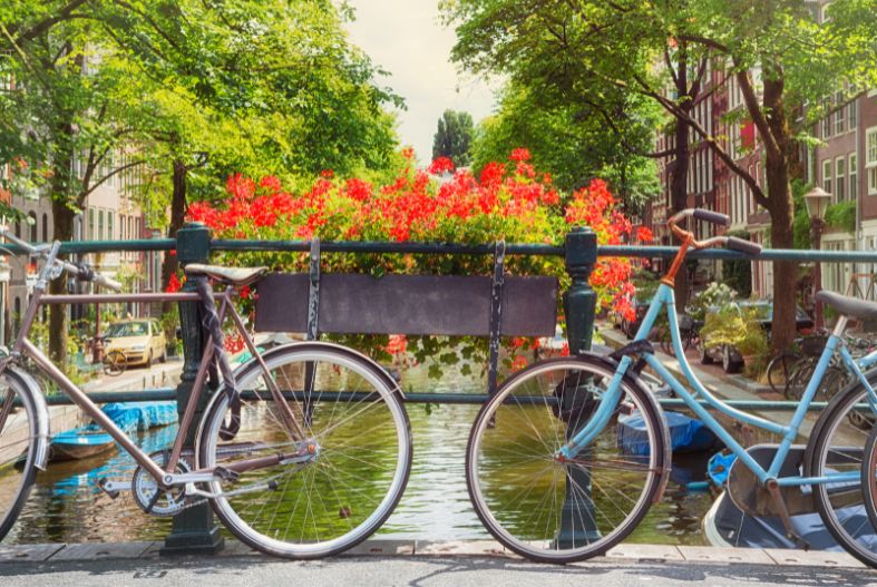 Bikes along the canal in Amsterdam