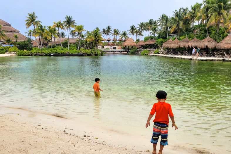 Kids playing at Xcaret lagoon