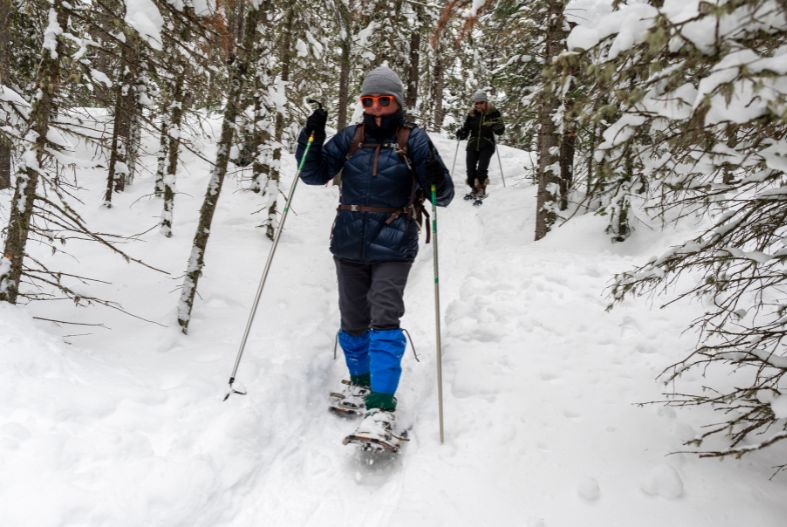 Two people snowshoeing