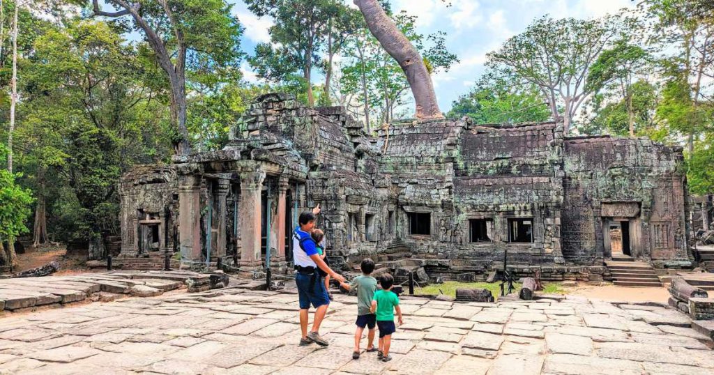 Family at a temple in Siem Reap