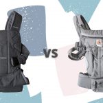 A Baby Bjorn One carrier on the left and an Ergobaby Omni 360 carrier on the right with "vs" between them