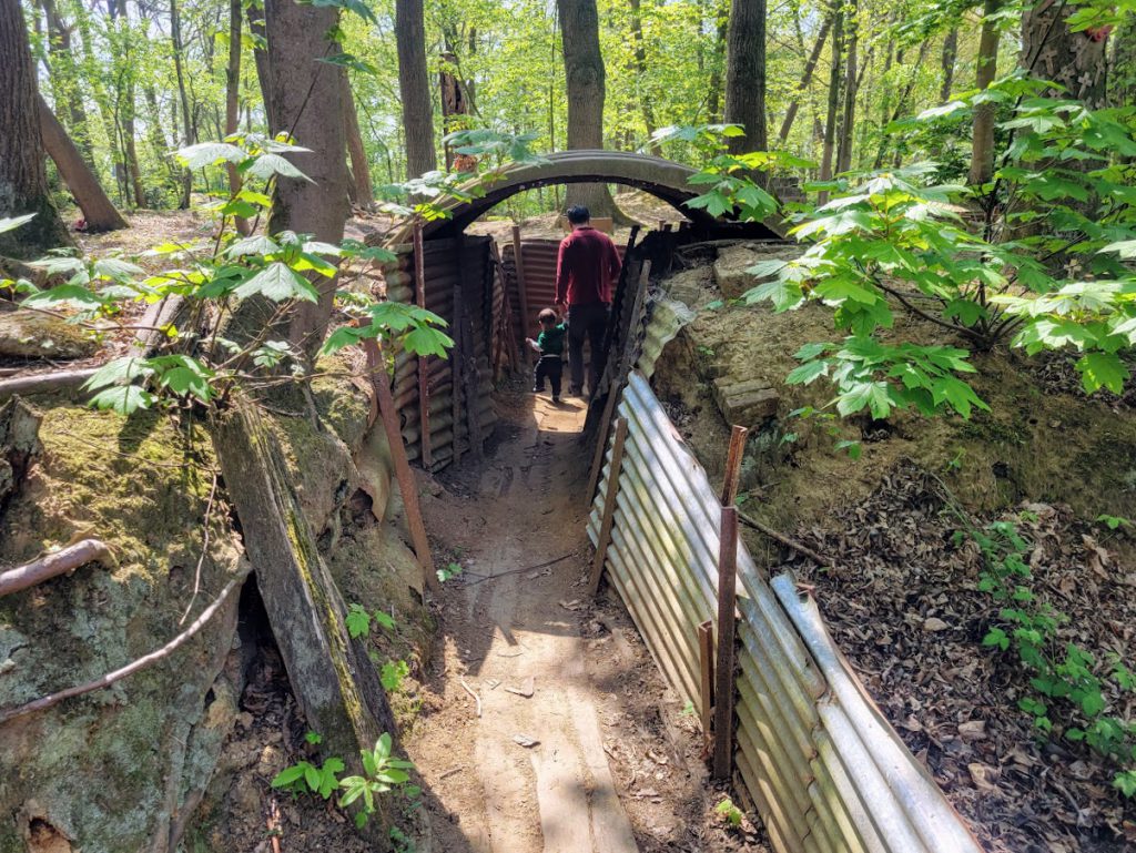 Man and child at Sanctuary Wood, one of the Ypres battlefields