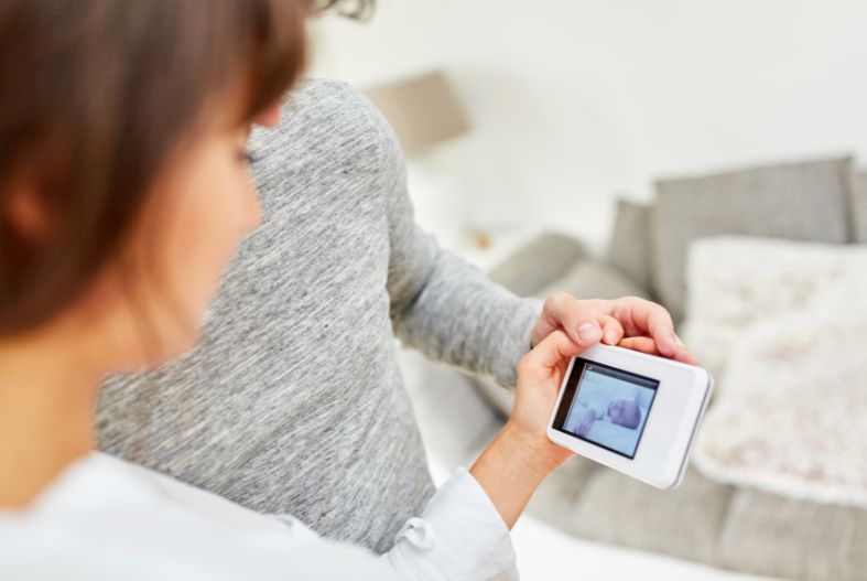 Parents looking at a baby monitor